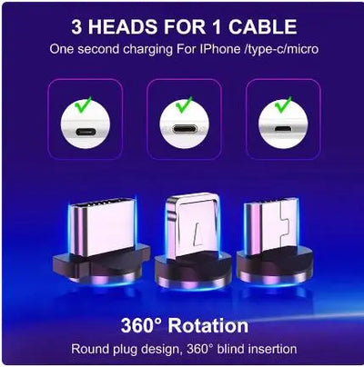 Three In One Magnetic Suction Data Cable Suitable For iPhone Huawei Xiaomi Mobile Phone Charging Cable 2A Fast Charging Free Shipping Worldwide